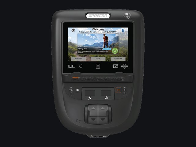 Precor P62 touchscreen console on the EFX ellipticals, manufacturer product image